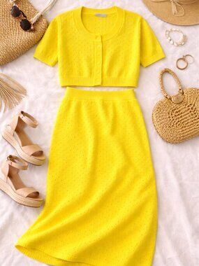 Bright Yellow Knit Two-Piece Set – NWT